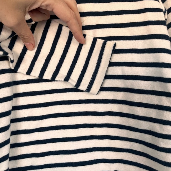 Le petit Breton. Striped Kids Shirt with Toggle Closure 8yo Cream/Navy Blue - Picture 3 of 6